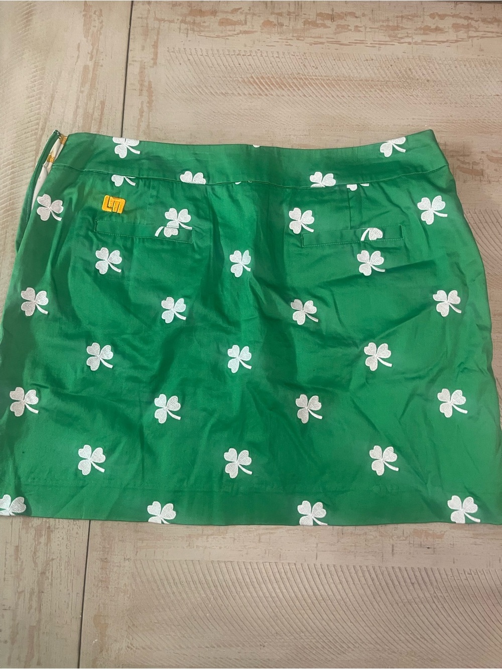 Loudmouth Green Mini Skirt with White Clover Print - Picture 4 of 5